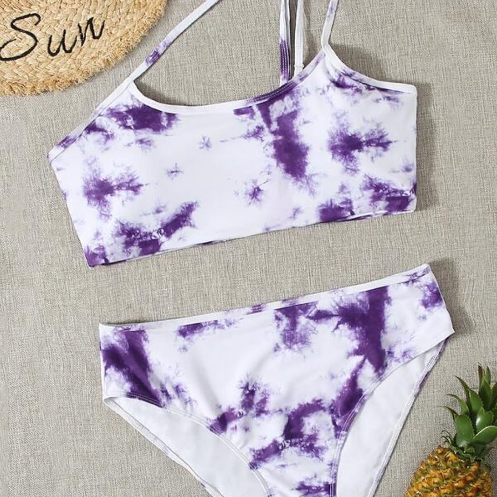 Plus Tie Dye One Shoulder Bikini Swimsuit